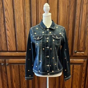 Baccini Blue Jean Jacket with gold polka dotted Accents